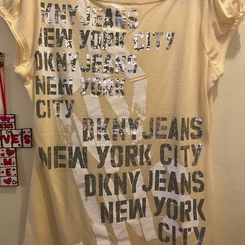 DKNY Yellow Graphic Tee with Silver Accents